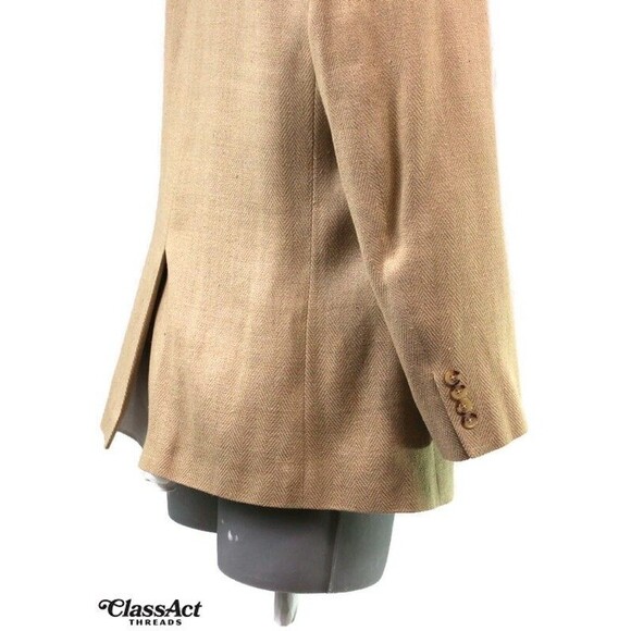 Lauren Ralph Lauren Blazer Sport Coat Mens Tan Herringbone 3 Btn Silk 44R - Picture 3 of 6